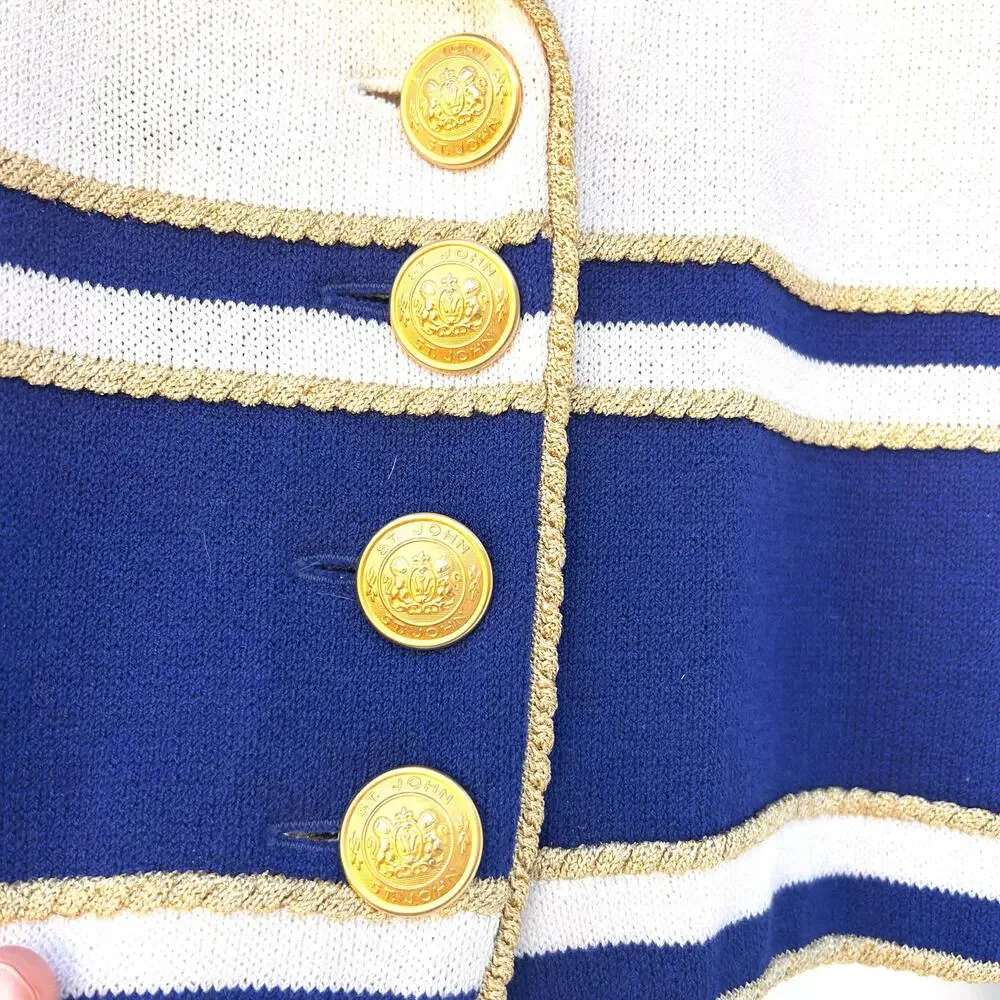 St. John Vintage Santana Knit Military Nautical Cropped Jacket Blazer 2 Blue - Picture 8 of 9